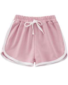 Pink <b>White</b> Trim <b>Shorts</b> <b>Women</b> Summer Soft Lightweight Elastic Waist Comfortable Casual Lounge Wear Running Gym Fashion Bottoms - Product Image 1