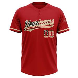 Maillot Rouge Manches Lettres Personnalisées Sublimation Softball Baseball 2 Boutons Maillot Noir 2 Boutons Baseball Club Jersey Vente entière - Product Image 3
