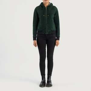 Green Breathable <b>Suede</b> Hooded Bomber <b>Jacket</b> by Rebella - Product Image 3