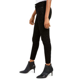 Rewash Juniors' Black Velvet <b>Leopard</b> Jeans Washable High Street Style Breathable Vintage XL-Mid High Skinny Straight Cut - Product Image 3