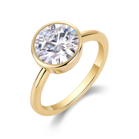18K Plaqué Or Rond Brillant Coupe Gem Bague De Luxe Fine 925 Bagues En Argent Sterling Moissanite Lunette Réglage Anneaux pour Femmes