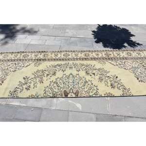 Alfombra de área de lana turca Vintage 3X9.6ft Beige Marrón Estilo clásico Diseño de retales Tejido plano Látex para decoraciones de sala de estar - Product Image 4