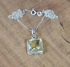 Pendentif en quartz citron, argent sterling 925, pierre précieuse facettée, pierre de naissance de février, bijoux pour femmes - Product Image 1