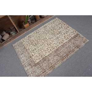 Classic Beige <b>Brown</b> 3.2 X 4ft Vintage Turkish Rug Large Area <b>Wool</b> Patchwork Design for Hallway Bedroom Latex Perfect Bedside Rug - Product Image 5