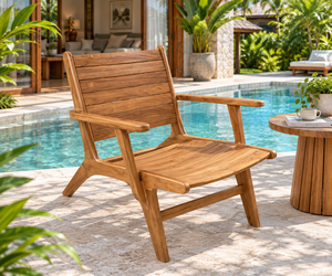 <b>Wooden</b> Garden Chair Patio Lounge Seat Outdoor <b>Armchair</b> Slatted Back Leisure Furniture for Poolside Veranda - Product Image 1