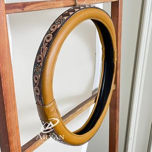 Housse de volant de voiture neuve en cuir de vache western, motif floral et à carreaux, antidérapante, accessoires pour volant 2025 - Product Image 1