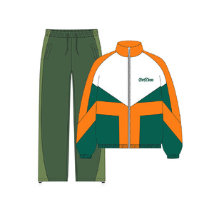 Ensemble de pantalons de survêtement évasés avec patch à la mode zippé en nylon personnalisé veste d'extérieur brodée survêtement coupe-vent pour hommes actifs de grande taille - Product Image 1