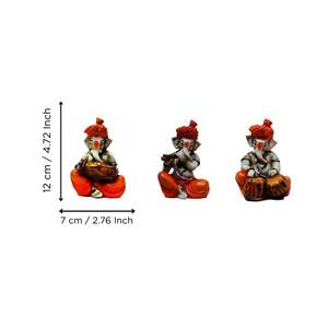 ชุด3ชิ้นสีส้ม polyresin Ganesha idols ตกแต่งบ้านเล่น Tabla FLUTE และ dholak - Product Image 1