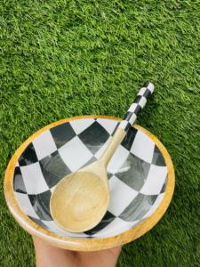 Cuenco de diseño de esmalte de madera de mango hecho a mano de alta calidad con cuchara de servicio pulida estilo de lujo moderno para regalos - Product Image 2