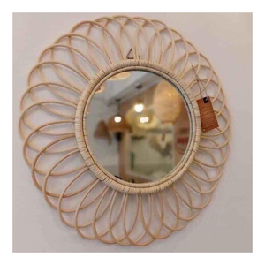 Grand miroir mural rond en rotin fait à la main miroir décoratif naturel pour le salon, le hall d'hôtel, le salon et la décoration de studio de yoga - Product Image 2