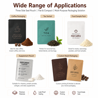 Sachets miniatures thermoscellables de qualité alimentaire, laminés, imprimés en héliogravure, pour thé et café en poudre, résistants à la stérilisation en autoclave