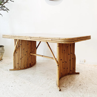 Table à manger en rotin naturel artisanal, style rotin durable, table rectangulaire pour intérieur ou terrasse
