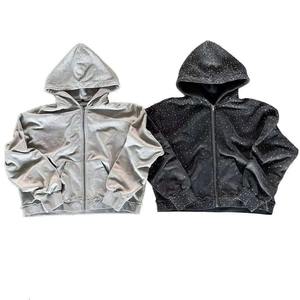 Sudadera con Capucha Unisex Extra Grande con Cierre, Estilo Vintage, Lavado Ácido, Pedrería, Cristales Brillantes, Diseño Desgastado - Product Image 4