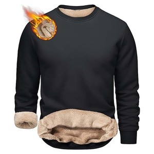 Casual cálido cuello redondo manga larga polar Sherpa forrado pulóver sudaderas Tops suéter de peso pesado algodón térmico sudadera - Product Image 1
