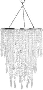 R 3 niveles lámpara brillante sombra luz de techo con cuentas colgante sombra con marco cromado decoraciones para centro de mesa de boda, 8,6 ''Di - Product Image 4