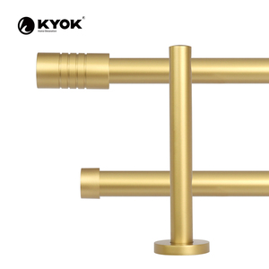 Juego de soportes para barra de cortina de hierro dorado cepillado, con remate decorativo ranurado, soporte de pared para barra de cortina individual - Product Image 2