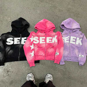 Pantalon de survêtement évasé en coton deux pièces personnalisé ensemble de sweat à capuche surdimensionné à l'acide lavage rue survêtement imprimé brodé Applique Patch - Product Image 4