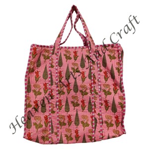 Bolsa de comestibles Bolsa de compras Bloque de algodón Impreso Playa acolchada Bolsas de mano indias Acolchado Bloque de algodón hecho a mano Bolsa grande - Product Image 3