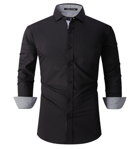 Chemises habillées pour hommes Chemise habillée basique en polyester de haute qualité pour hommes Vêtements de travail Impression à manches longues pour hommes Boutons - Product Image 1