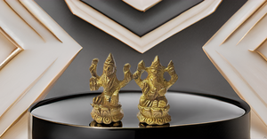 Ganesha and Laxmi Sitting on Lotus Brass Statue Indian Handcrafted Religious Sculpture of Ganesha and laxmiji - Product Image 5