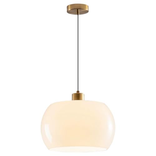 SIMIG Globe Glass Pendant Light for Bedroom 1-Light Milk White Gold Adjustable Mid Century Farmhouse Style Hanging Light
