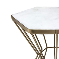 Table d'appoint moderne en acier inoxydable avec plateau en marbre hexagonal, design de base géométrique, imperméable et pliable