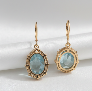 Boucles d'oreilles longues en topaze bleue avec CZ, 4,5 pouces, argent sterling 925 plaqué or 18 carats, bijoux vintage pour soirée - Product Image 1