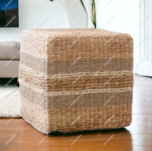Cor natural não-tóxico retangular feito à mão otomano tecido rústico rattan almofada de decoração fezes osso incrustação console - Product Image 3