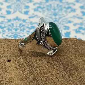 Bague à la mode en argent sterling 925 avec cabochon en onyx vert naturel cadeau de bijoux de promesse de mariage et de fiançailles à la mode - Product Image 4