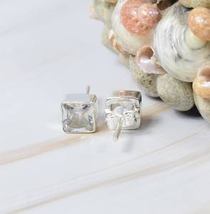Pendientes de Plata de Ley 925 con piedra natal, corte de cojín facetado, bisel de piedras preciosas de topacio blanco Natural, incrustaciones elegantes para fiesta de boda - Product Image 2