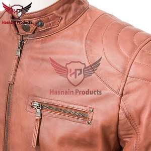 Chaqueta de Cuero Genuino Marrón para Hombre, Corte Ajustado, Cuello Alto, Estilo Café Racer, Chaqueta de Motociclista - Product Image 3
