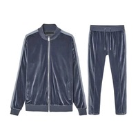 Survêtement 2 pièces pour homme à manches longues Survêtement en velours Chemise à quart de fermeture éclair Pantalon élastique Tenue décontractée d'automne en velours Ensemble de survêtements