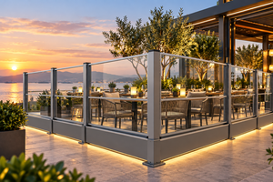 Modern Customized Aluminum Glass Wind Breaker Outdoor Windproof Glass Barrier <b>for</b> Restaurant Cafe Garden and Terrace - Product Image 3