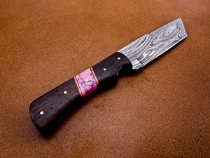 OEM personalizable Damasco acero Skinner cuchillo con patrón trenzado vaina de cuero mango de madera Bowie cuchillo al por mayor - Product Image 3