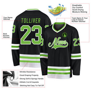 Maillot de hockey sur glace personnalisé avec logo, 100% polyester, manches longues, col en V, respirant, séchage rapide, maillot de hockey lavé - Product Image 2