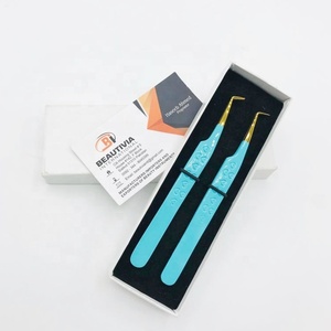 Pince à épiler d'extension de cils avec logo personnalisé bleu bébé 90 degrés durable en acier inoxydable forte prise en main multifonctionnelle professionnelle - Product Image 5