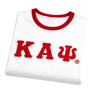 Camiseta Ringer Premium Blanca Bordada de Kappa Alpha Psi, Talla Real, Algodón Suave, Prenda Clásica de la Fraternidad Griega - Product Image 6