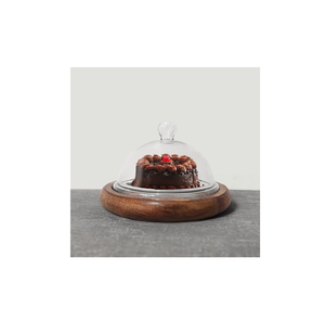 Multi-Functional Wooden Food Holder Serving Platter with <b>Glass</b> <b>Dome</b> Wood Cupcake <b>Display</b> Cake Server - Product Image 2