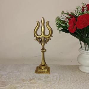 Lord Shiva Trident (Trishul) fait à la main en laiton avec support fabriqué en Inde Sculpture pour la maison et le temple - Product Image 6