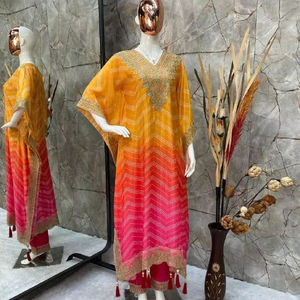 พิมพ์ bandhani ที่สวยงามด้วยลำดับงานปัก Kaftan พร้อมกางเกง - Product Image 1