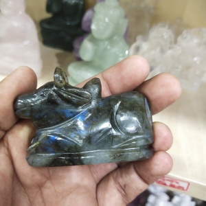 Hand Carved Jade Nandi Cow <b>Figurine</b> Animal Theme Relief Sculpture Home Decoration Collectible Green Stone Statue - Product Image 4