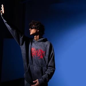 Sudadera con capucha de lana lavada con ácido de 400 GSM de peso pesado de alta calidad, parche Vintage bordado, cremallera, diamantes de imitación, hombres, invierno, OEM, venta al por mayor - Product Image 2