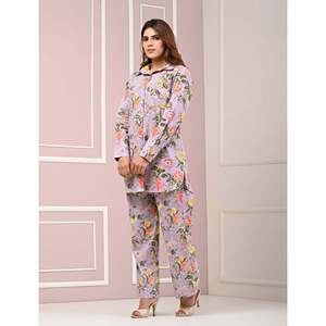 Conjunto de Dos Piezas Estampado en Azul y Morado, 100% Algodón, Tejido Suave - Product Image 3