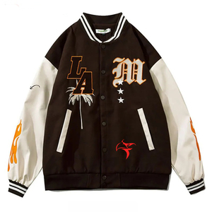 Vestes de baseball Letterman Varsity avec logo brodé personnalisé pour hommes Blouson bombardier universitaire à manches en cuir teint uni - Product Image 5