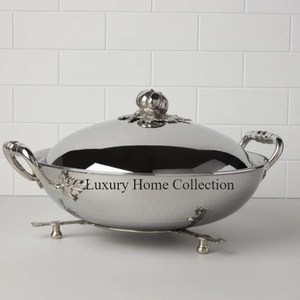 Adorable Eye Catching Design Metal Food Warmer and Food Serving Dish Silver Color Stainless Steel Decorative Handmade Supplies - Product Image 5
