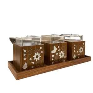 Décoration arabe du Ramadan et édition cadeau de l'Aïd, boîte à bonbons artisanale en acrylique avec couvercle en bois et nacre, élégante - Product Image 4