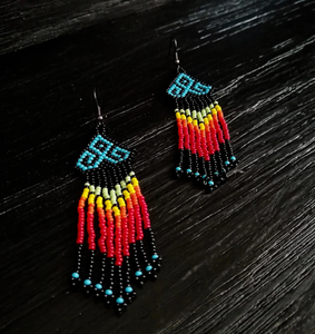 ต่างหูโครเชต์ลูกปัดศิลปะพื้นบ้านเม็กซิกันขอบยาวเครื่องประดับ boho ต่างหูพู่ยาวขอบพู่ - ทอง - ยาว - Product Image 2