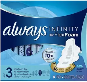 Serviettes hygiéniques Always Infinity pour femmes, avec ailettes Flexfoam, taille 2, douces, confortables, protection contre les fuites, lot économique. - Product Image 2