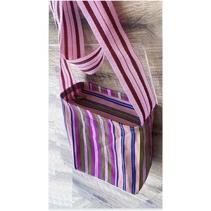 Sac à bandoulière en nylon rayé (bleu) en plastique recyclé sac à provisions avec logo personnalisé taille mini sac fourre-tout en tissu tissé pp - Product Image 4