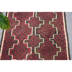 Large Area Kilim <b>Red</b> Brown <b>Wool</b> Rug 3.1 X 7.8 ft Turkish Flat Weave with Latex Backing for Hallway or Room Rectangle Pattern - Product Image 5